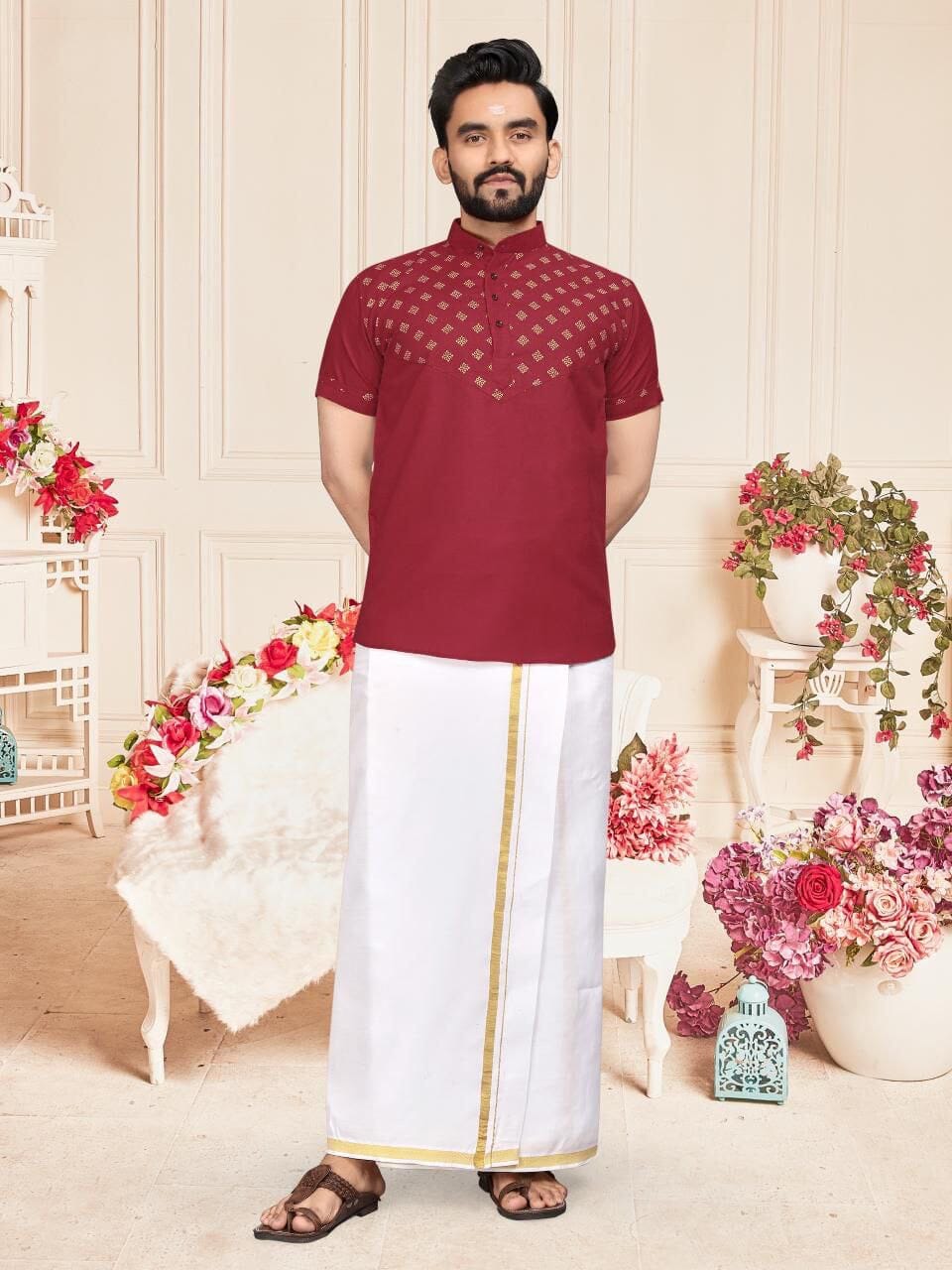 Maroon Foil Print Cotton Kurti & Kurta Couple Combo Combo Shopin Di Apparels 