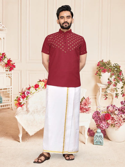 Maroon Foil Print Cotton Kurti & Kurta Couple Combo Combo Shopin Di Apparels 