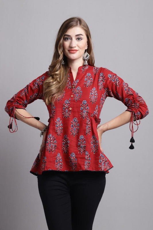 Maroon Pure Cotton Printed Western Top Western Top Shopin Di Apparels