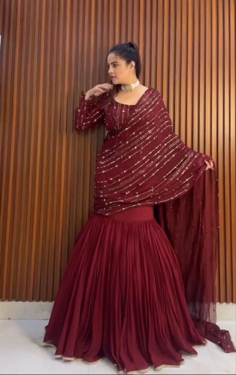 Maroon Ready to Wear Lehenga Saree Ready to Wear Saree Shopin Di Apparels 