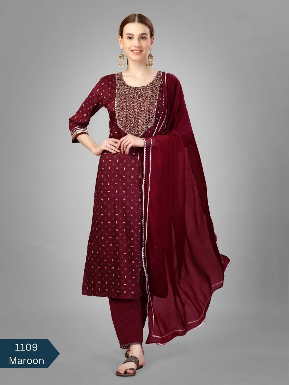 Maroon Silk Blend Sequence Embroidered Designer Kurti with Dupatta and Bottom Kurti with Dupatta and Bottom Shopin Di Apparels 