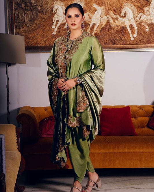 Mehendi Green Bollywood Designer Readymade Dhoti Suit Ready Made Designer Suits Shopin Di Apparels 