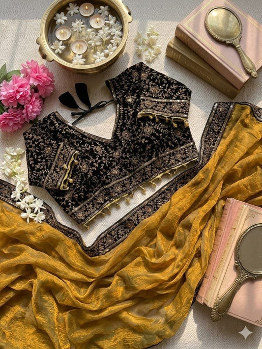 Natasha Mehendi Sequence Embroidered work Readymade Blouse with Chiffon two tone Sequence Saree Readymade Blouse Shopin Di Apparels 