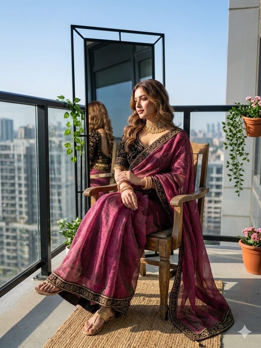 Natasha Pink Sequence Embroidered work Readymade Blouse with Chiffon two tone Sequence Saree Readymade Blouse Shopin Di Apparels 