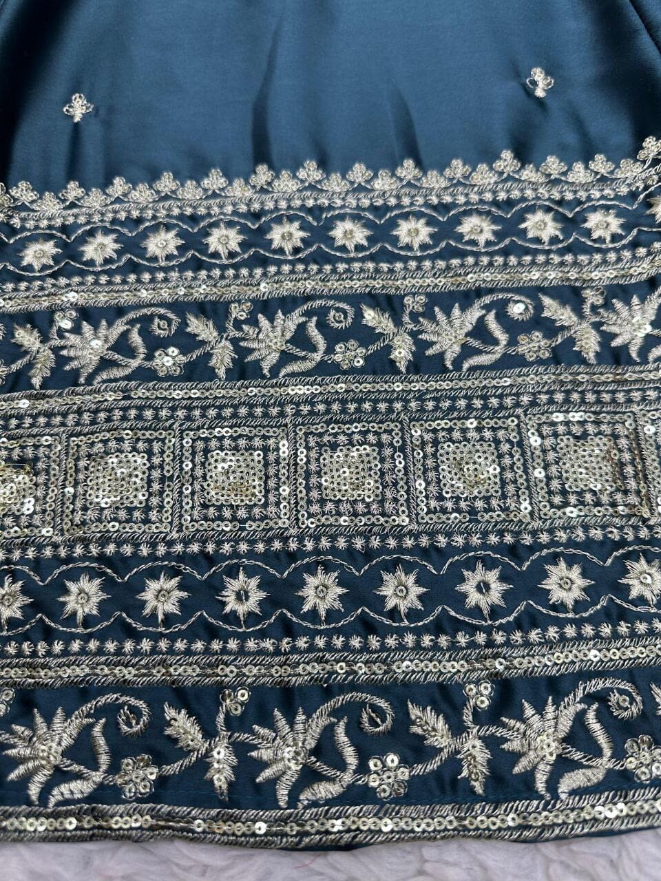 Navy Blue Satin Silk Sequence Embroidery 3pc Lehenga Suit 3pc Lehenga's Shopin Di Apparels 