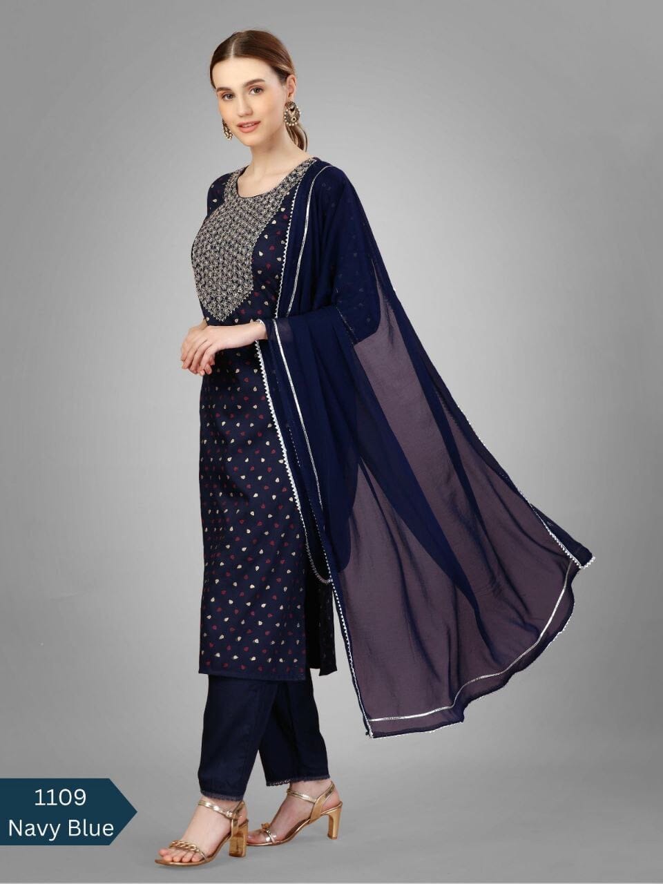 Navy blue Silk Blend Sequence Embroidered Designer Kurti with Dupatta and Bottom Kurti with Dupatta and Bottom Shopin Di Apparels 