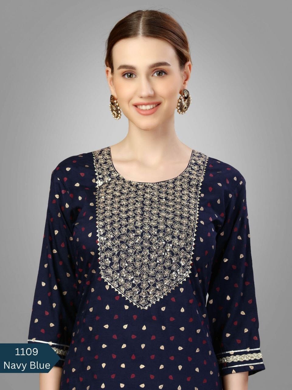 Navy blue Silk Blend Sequence Embroidered Designer Kurti with Dupatta and Bottom Kurti with Dupatta and Bottom Shopin Di Apparels 