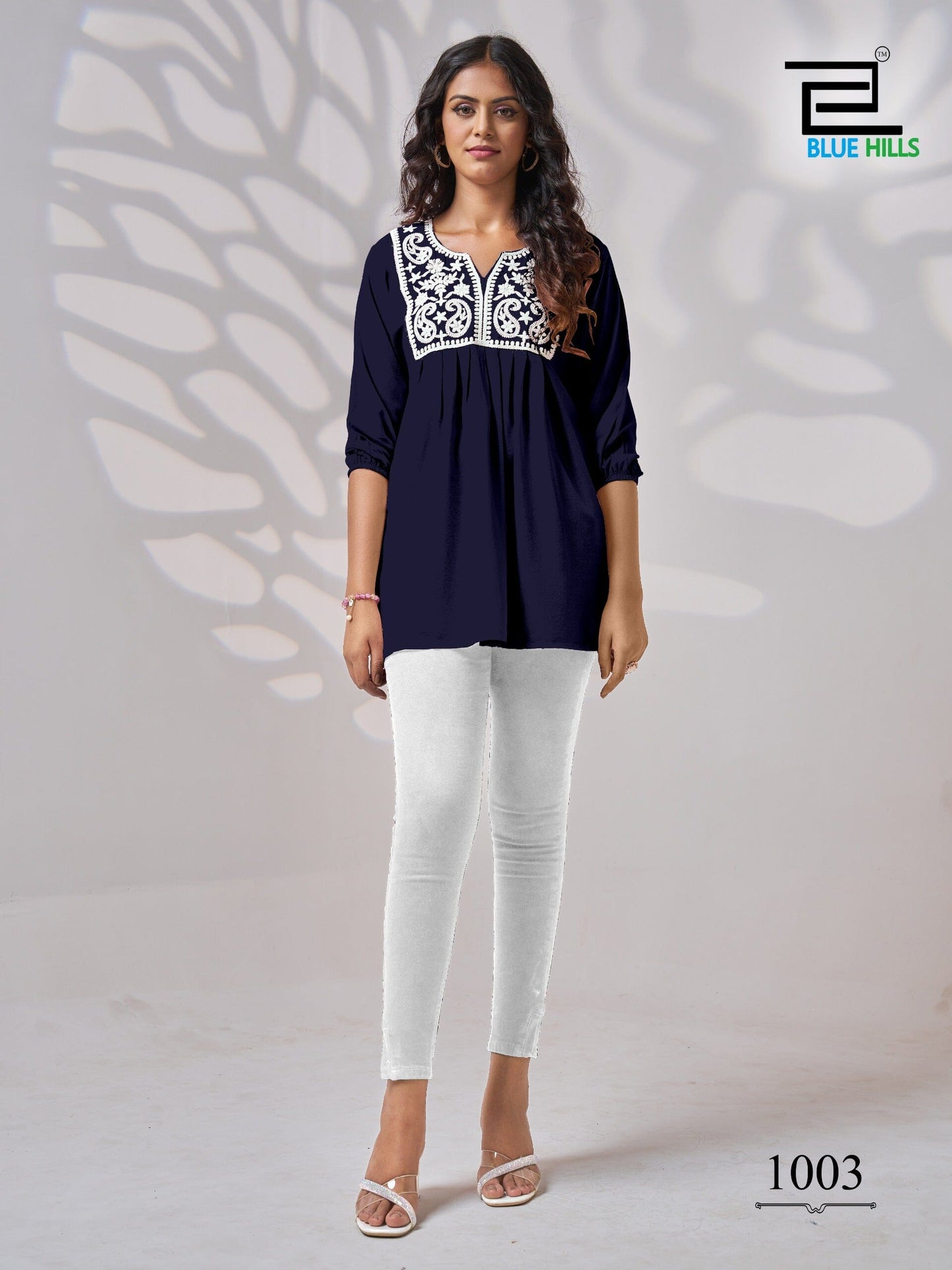 Navy Blue White Embroidery Rayon Short Kurti Kurti Shopin Di Apparels 