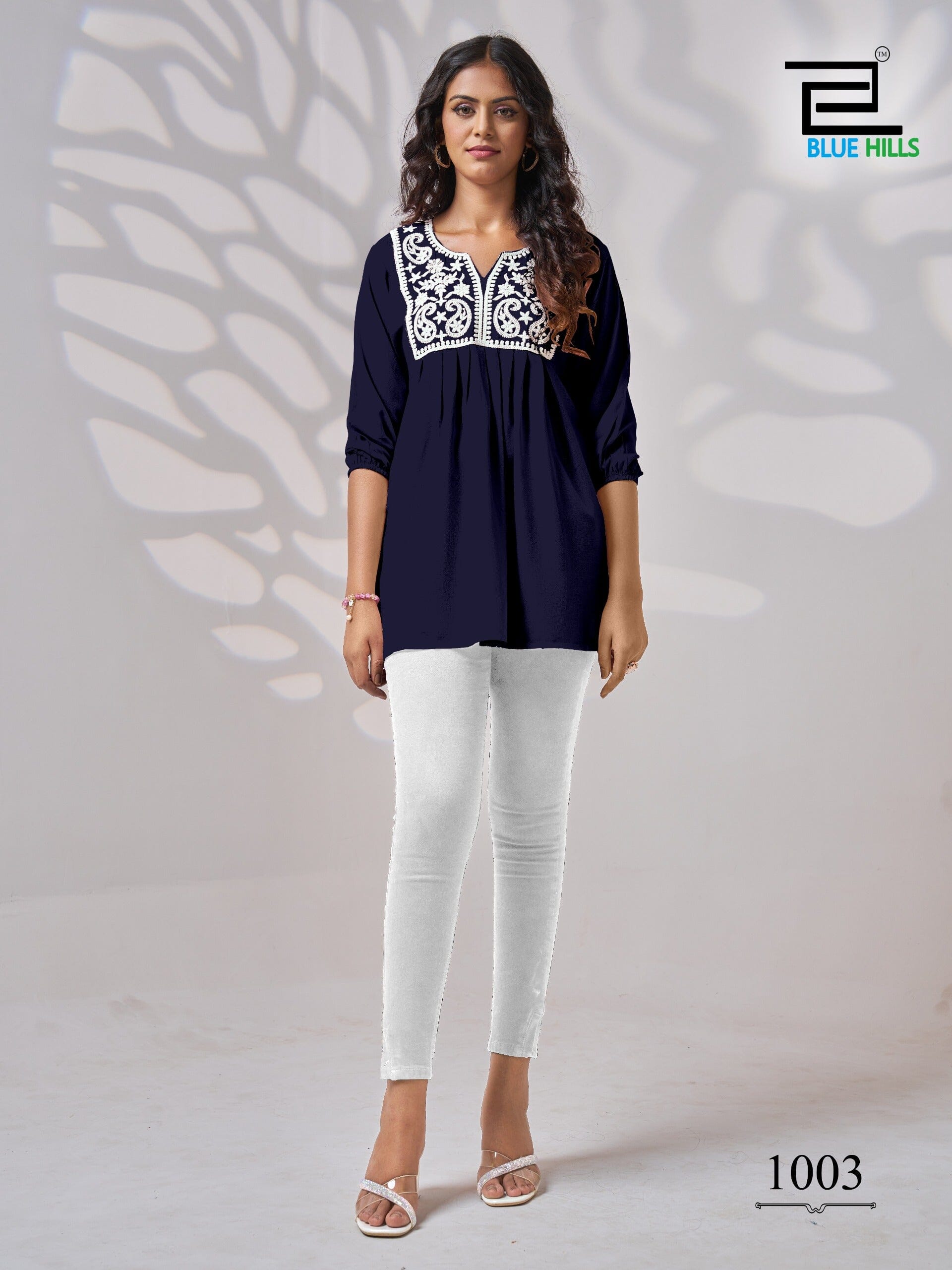 Navy Blue White Embroidery Rayon Short Kurti Kurti Shopin Di Apparels 
