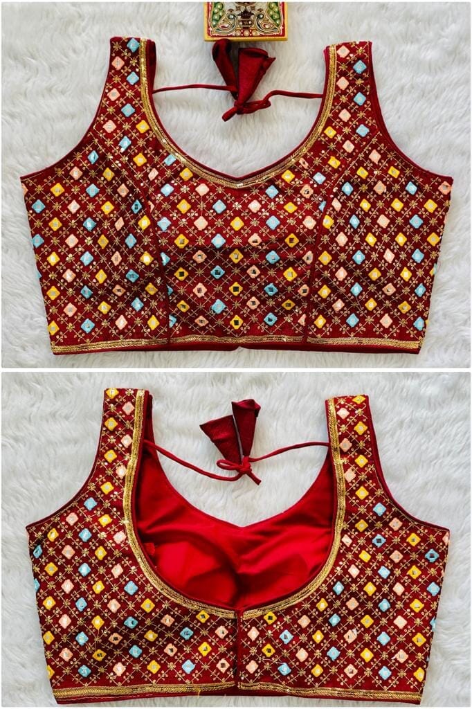 New Mirror Work Sequence Readymade Blouse in 13 colors Readymade Blouse Shopindiapparels.com Maroon 