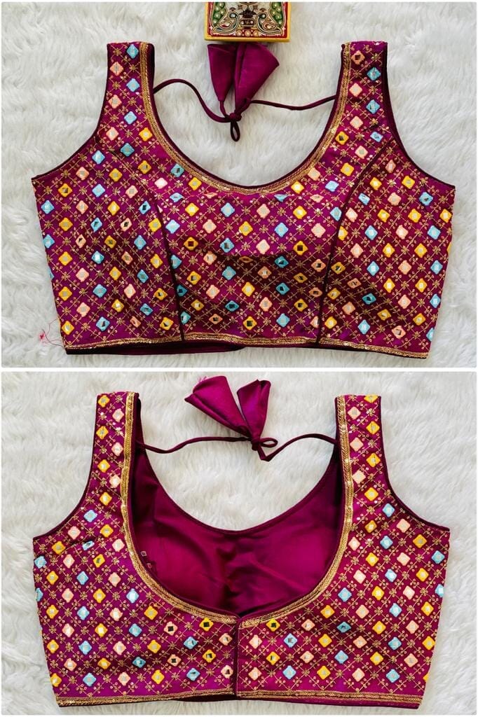 New Mirror Work Sequence Readymade Blouse in 13 colors Readymade Blouse Shopindiapparels.com Majenta Pink 