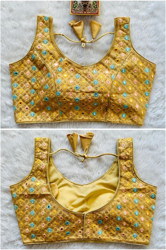 New Mirror Work Sequence Readymade Blouse in 13 colors Readymade Blouse Shopindiapparels.com Gold 