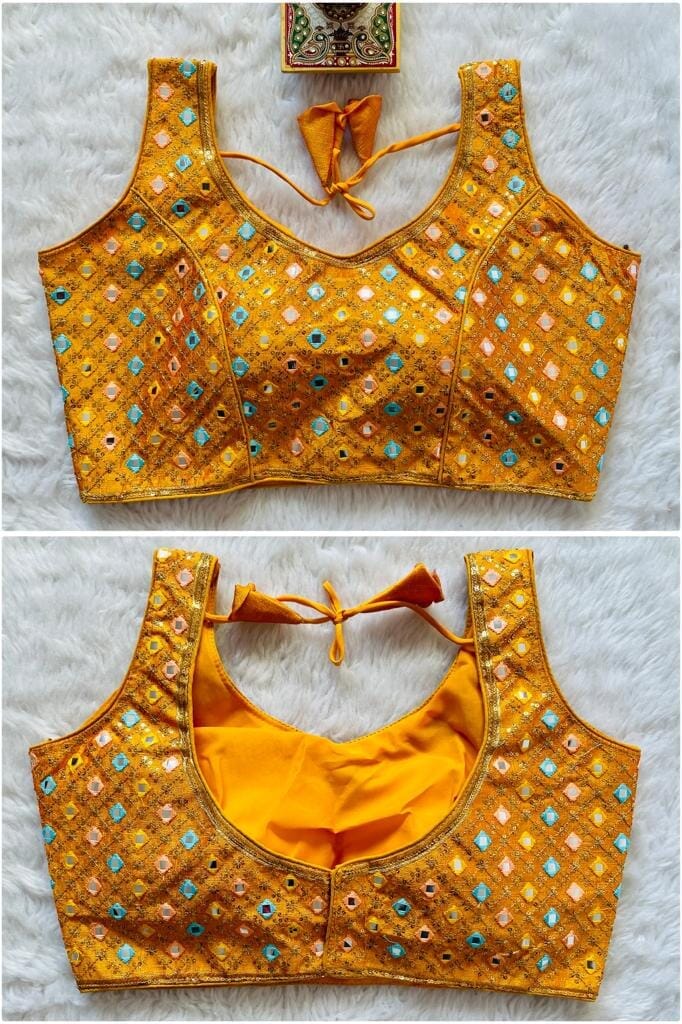 New Mirror Work Sequence Readymade Blouse in 13 colors Readymade Blouse Shopindiapparels.com Yellow 