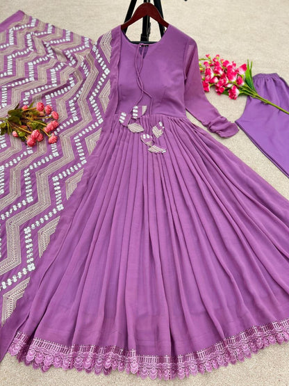 New Party Wear Faux Georgette Gown with Dupatta and Bottom Ready Made Designer Suits Shopin Di Apparels 
