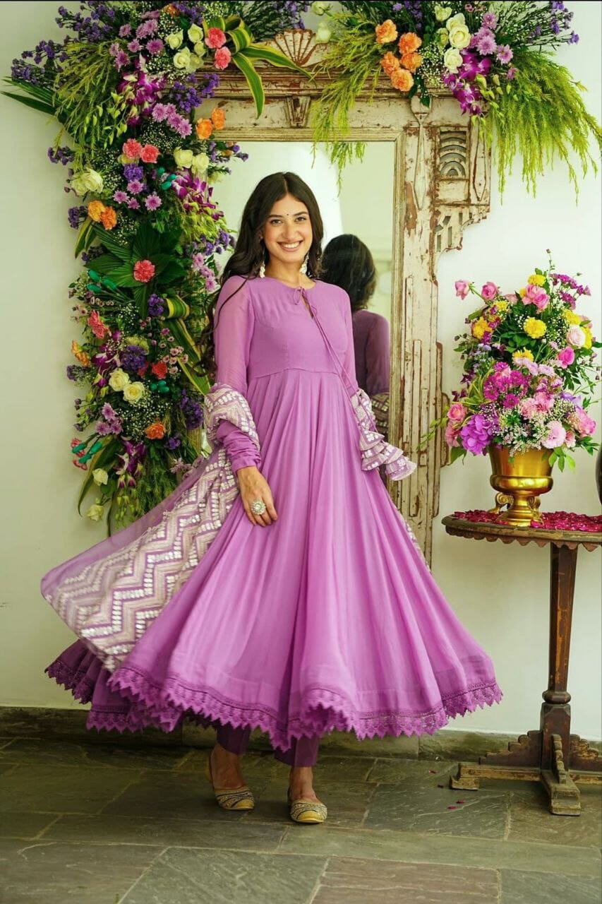 New Party Wear Faux Georgette Gown with Dupatta and Bottom Ready Made Designer Suits Shopin Di Apparels 