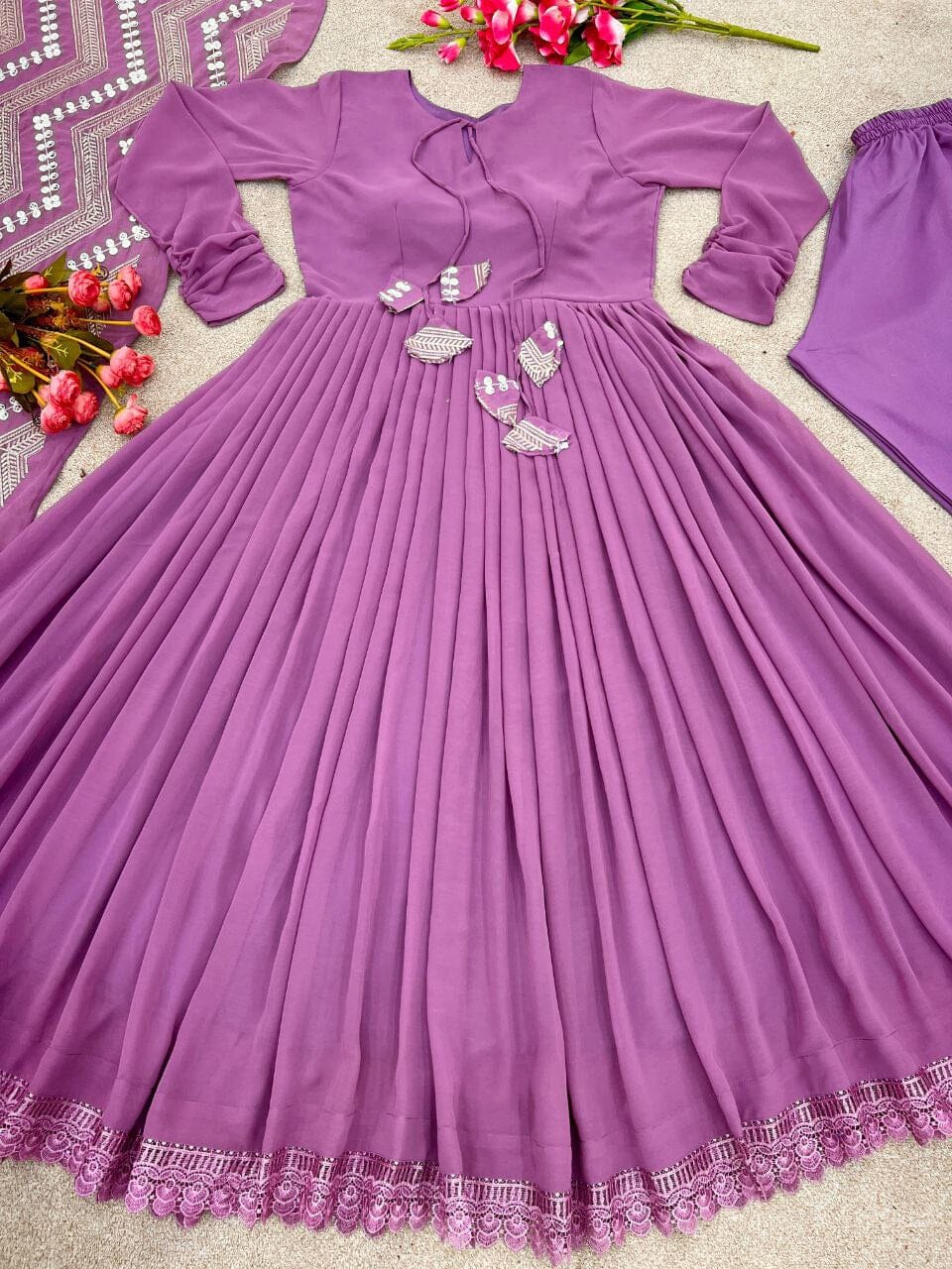 New Party Wear Faux Georgette Gown with Dupatta and Bottom Ready Made Designer Suits Shopin Di Apparels 