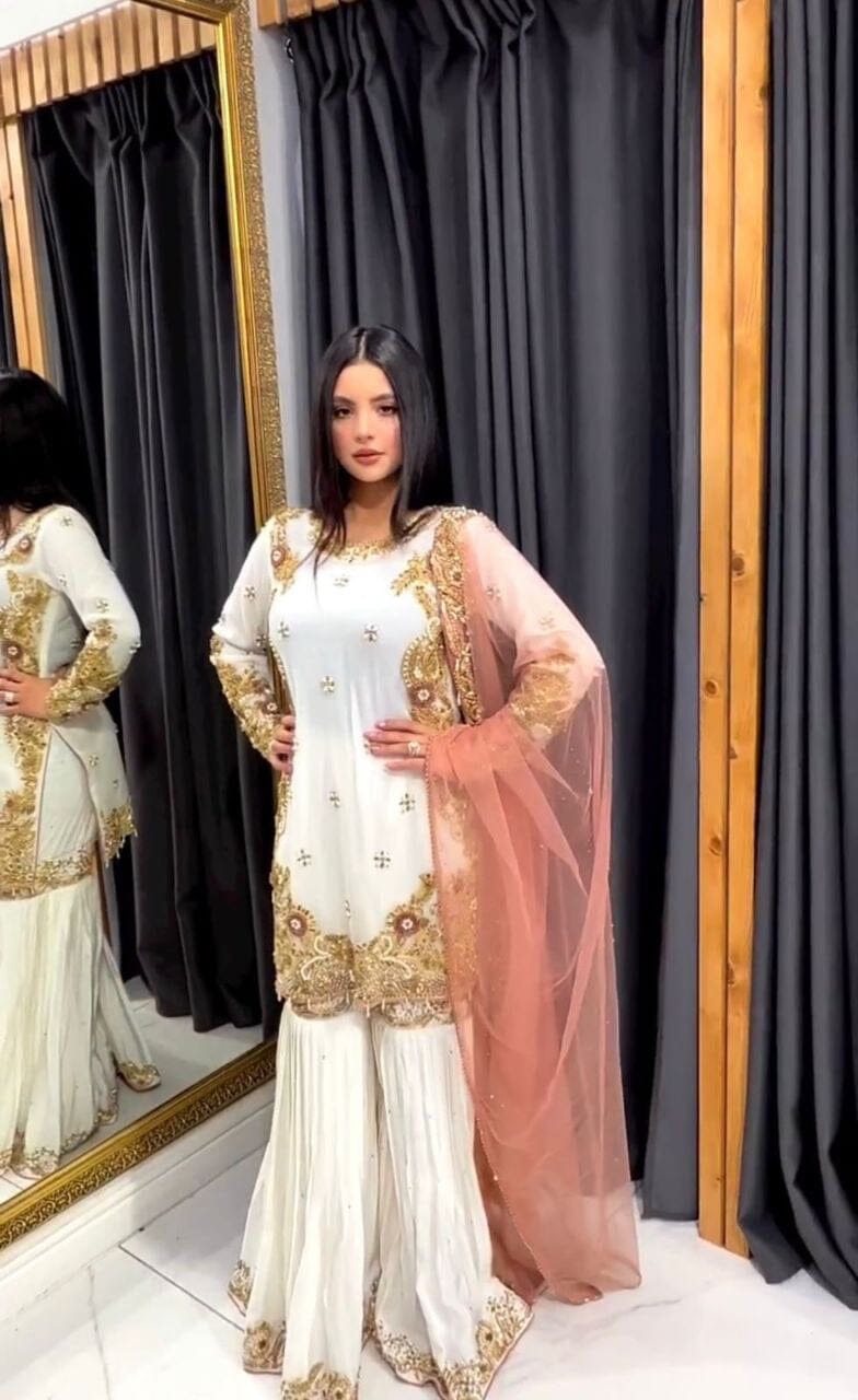 NF 1163 Heavy Faux Georgette Sharara Designer Suit Shopin Di Apparels 