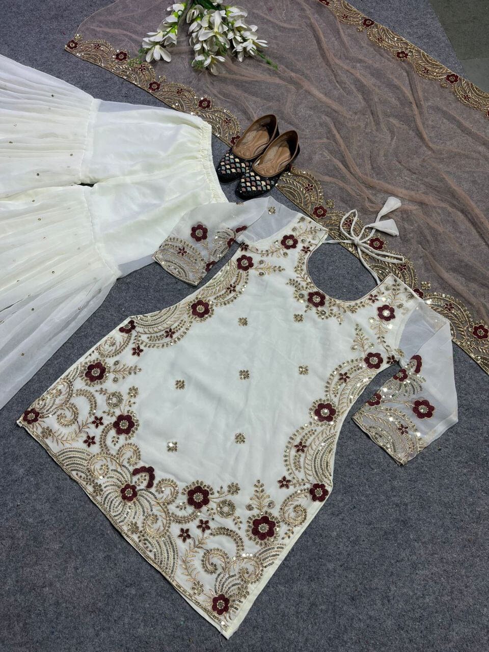 NF 1163 Heavy Faux Georgette Sharara Designer Suit Shopin Di Apparels 