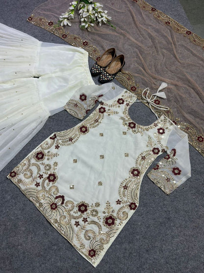 NF 1163 Heavy Faux Georgette Sharara Designer Suit Shopin Di Apparels 