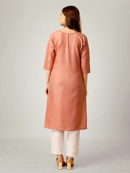 Orange Cotton Blend Sequence Embroidered Work Kurti with Pant Kurti with Pant Shopin Di Apparels 