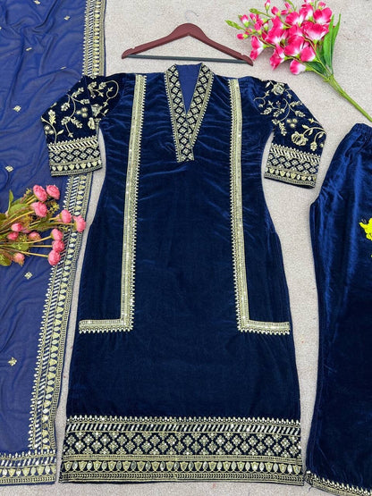Party wear Velvet Top with Dupatta and Bottom Readymade Suit Ready Made Designer Suits Shopin Di Apparels 