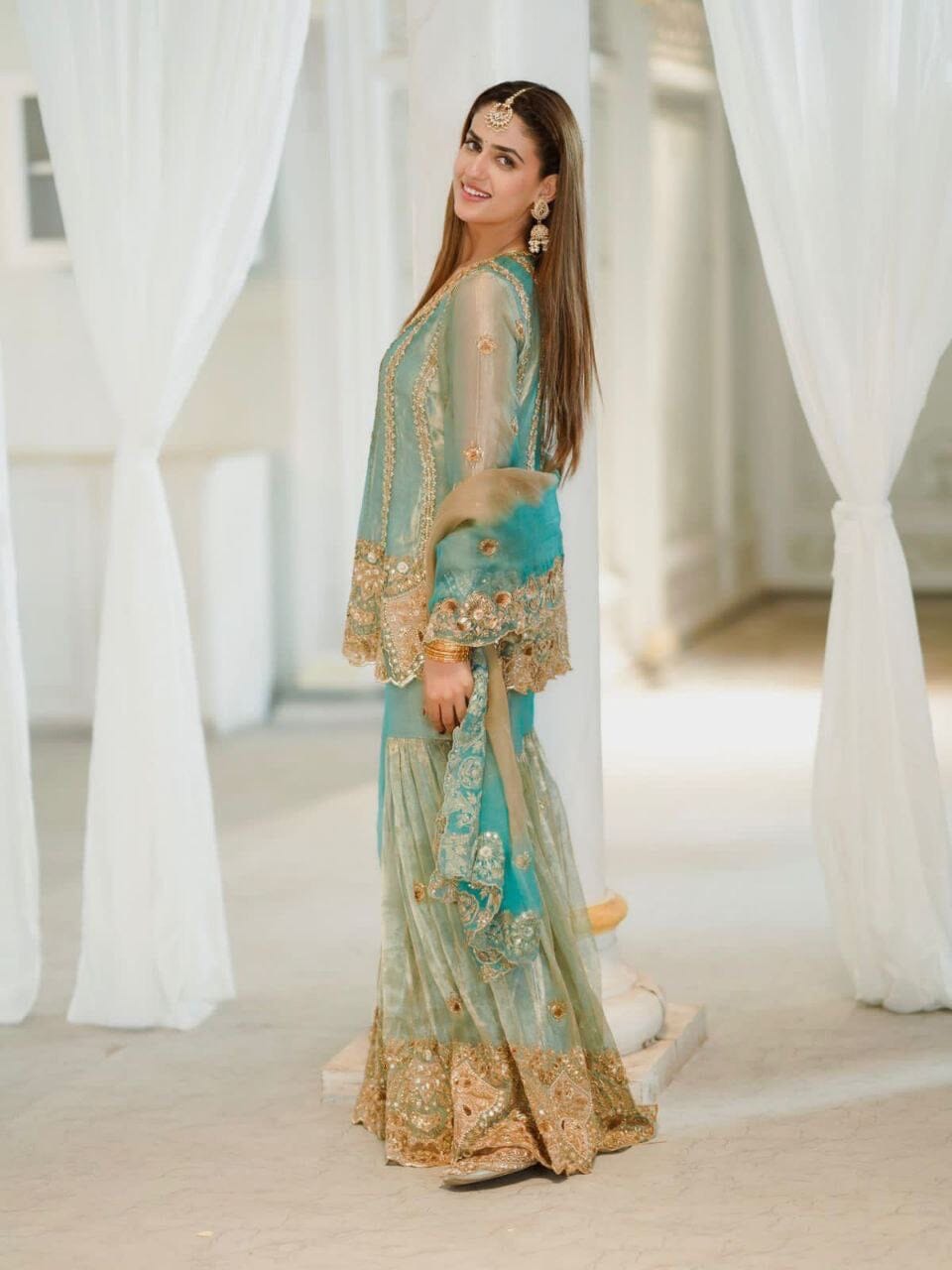Pastel Green Designer Sequence Work Sharara Suit Ready to Wear Designer Suits Shopin Di Apparels 
