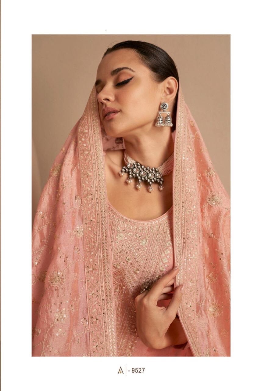 Peach Heavy Vichitra Silk Sequence Straight Cut Designer Suit Designer Suit Shopin Di Apparels 