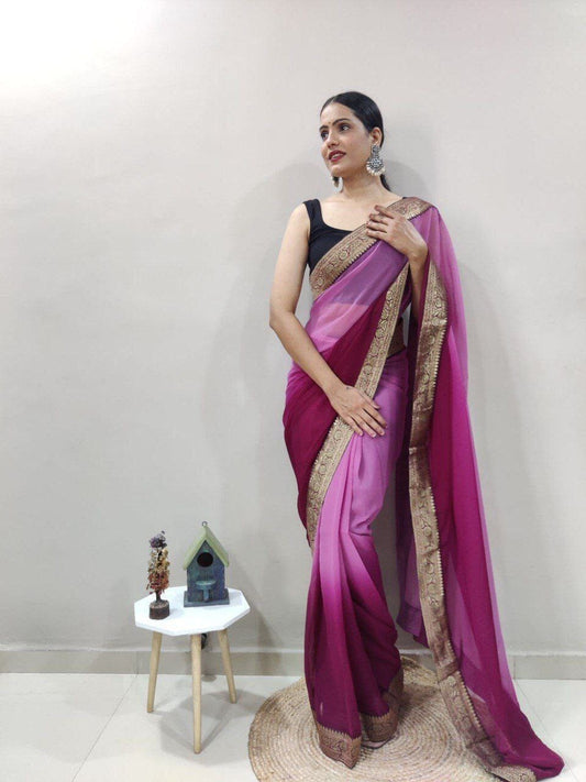 Pink Georgette Multicolor Ready to Wear Saree and Banglori Blouse Ready to Wear Saree Shopin Di Apparels 