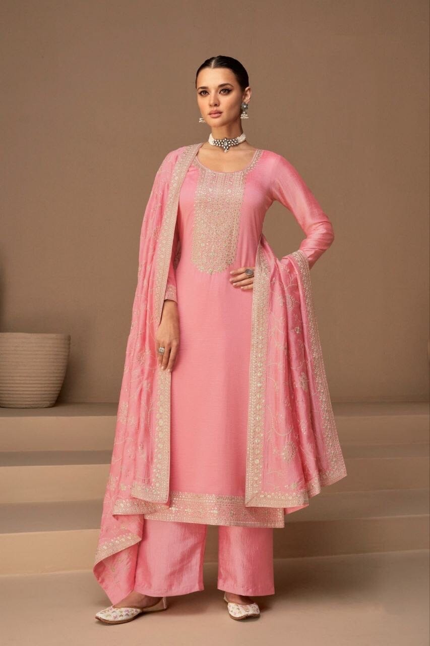 Pink Heavy Vichitra Silk Sequence Straight Cut Designer Suit (Copy) Designer Suit Shopin Di Apparels 