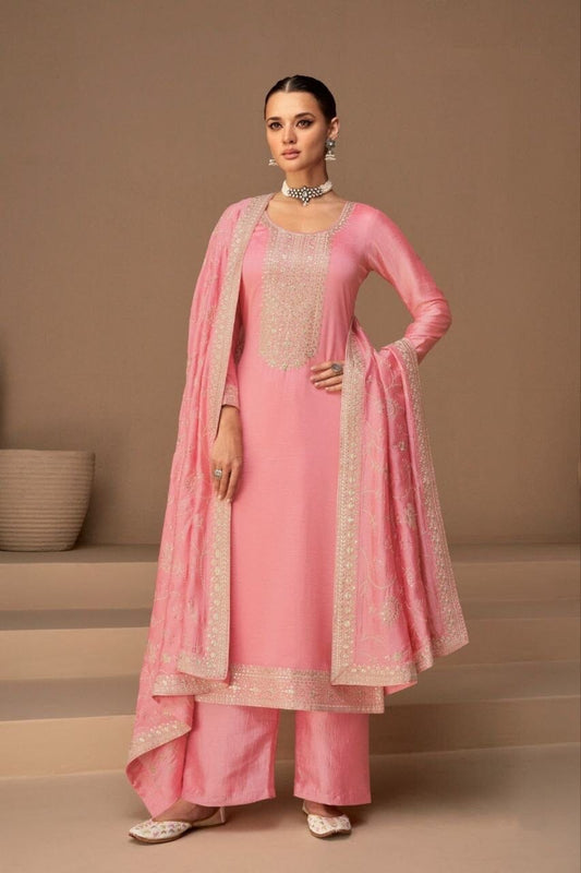Pink Heavy Vichitra Silk Sequence Straight Cut Designer Suit (Copy) Designer Suit Shopin Di Apparels 