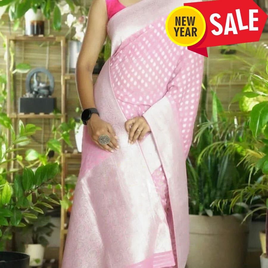 Pink Khadi Georgette Silver Zari Weaving Work Saree Designer Saree Shopin Di Apparels 