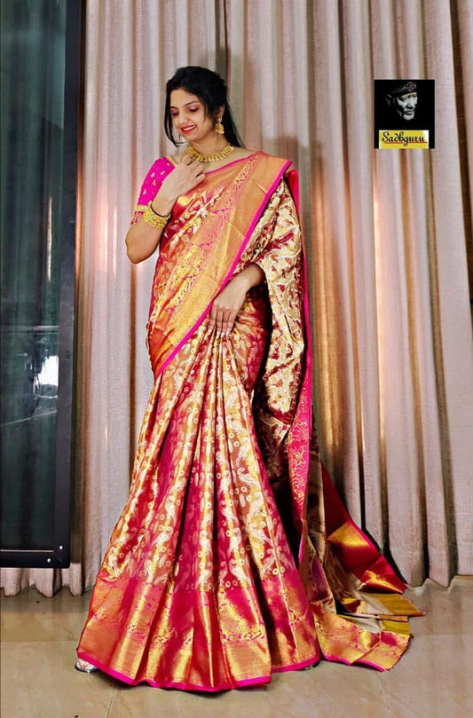 Pink Pure Kanjivaram Silk With Mina Weaving Saree Silk Saree Shopin Di Apparels 