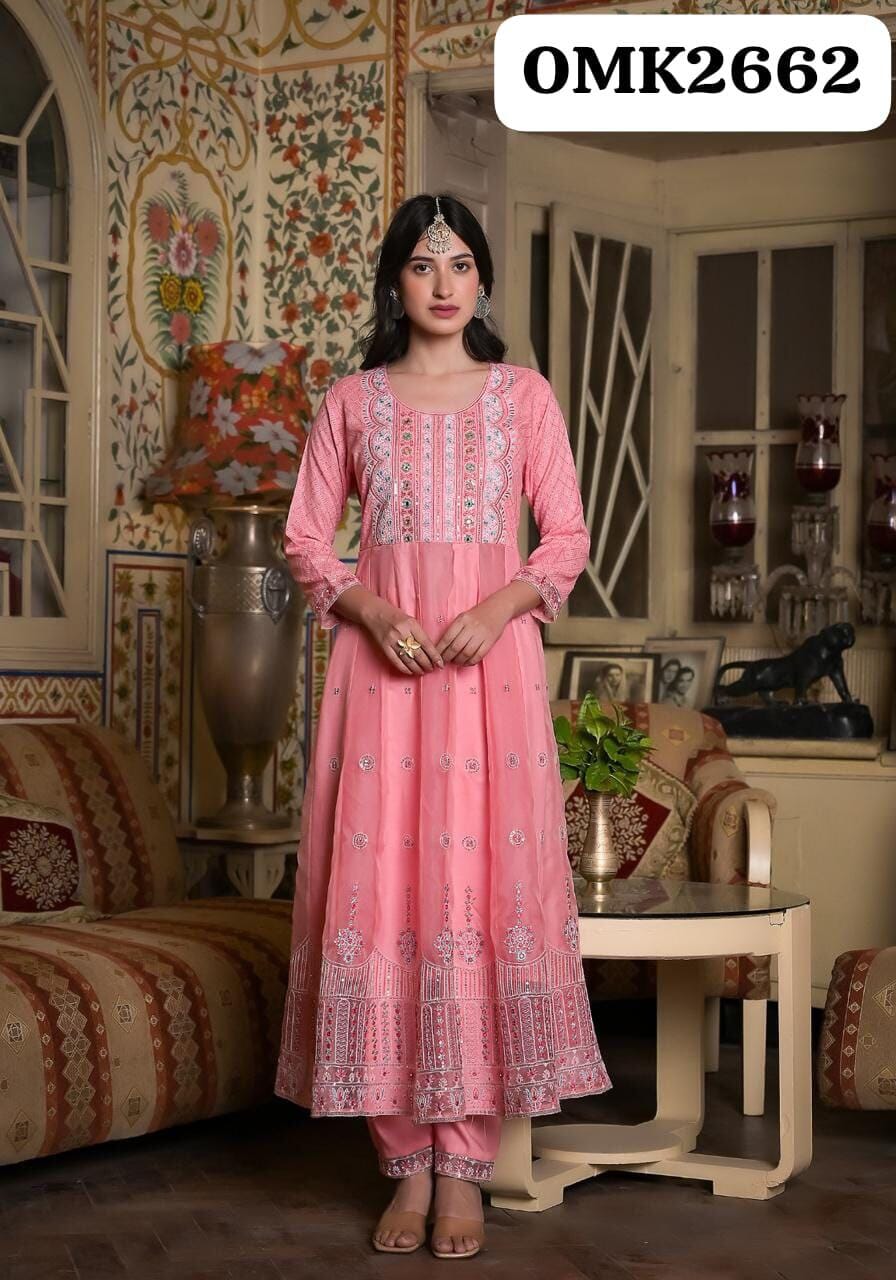 Pink Sciffli Embroidery Anarkali Designer Readymade Suit Ready Made Designer Suits Shopin Di Apparels 