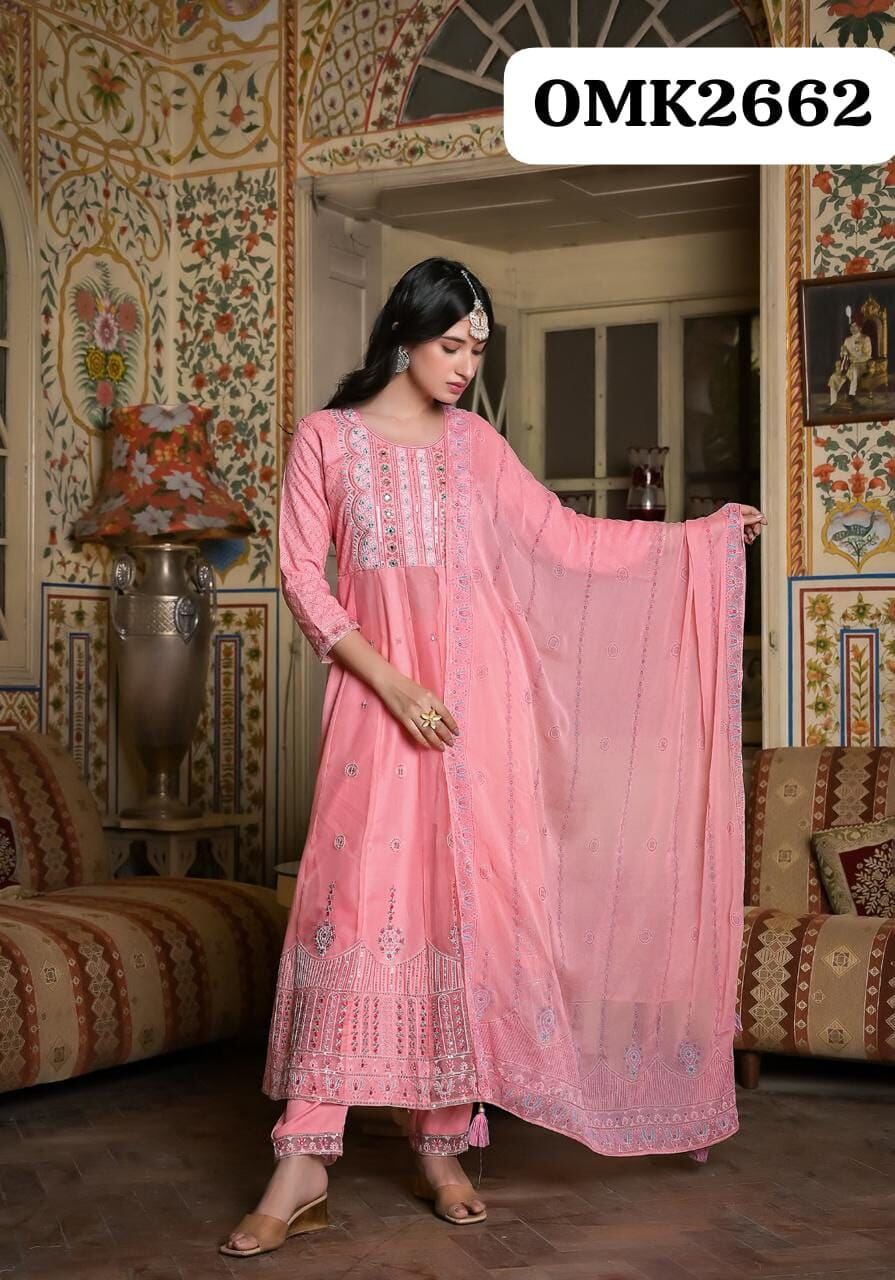 Pink Sciffli Embroidery Anarkali Designer Readymade Suit Ready Made Designer Suits Shopin Di Apparels 