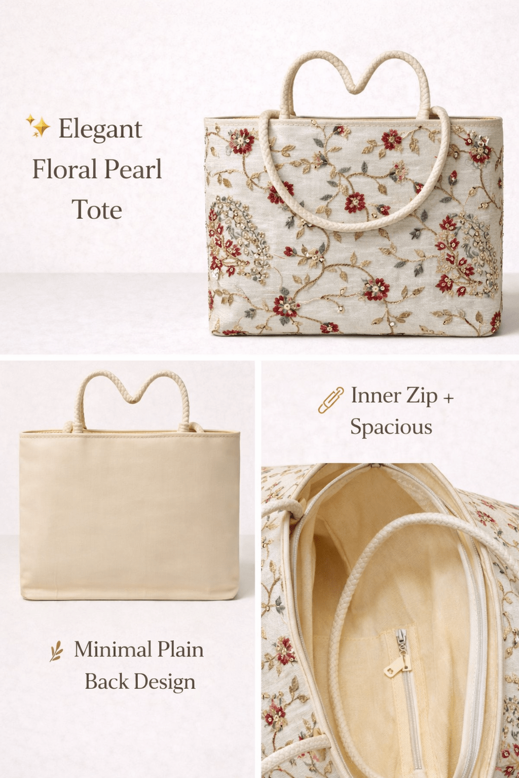 🌸 Premium Floral Wines Embroidered Tote Bag 🌸 Shopin Di Apparels 
