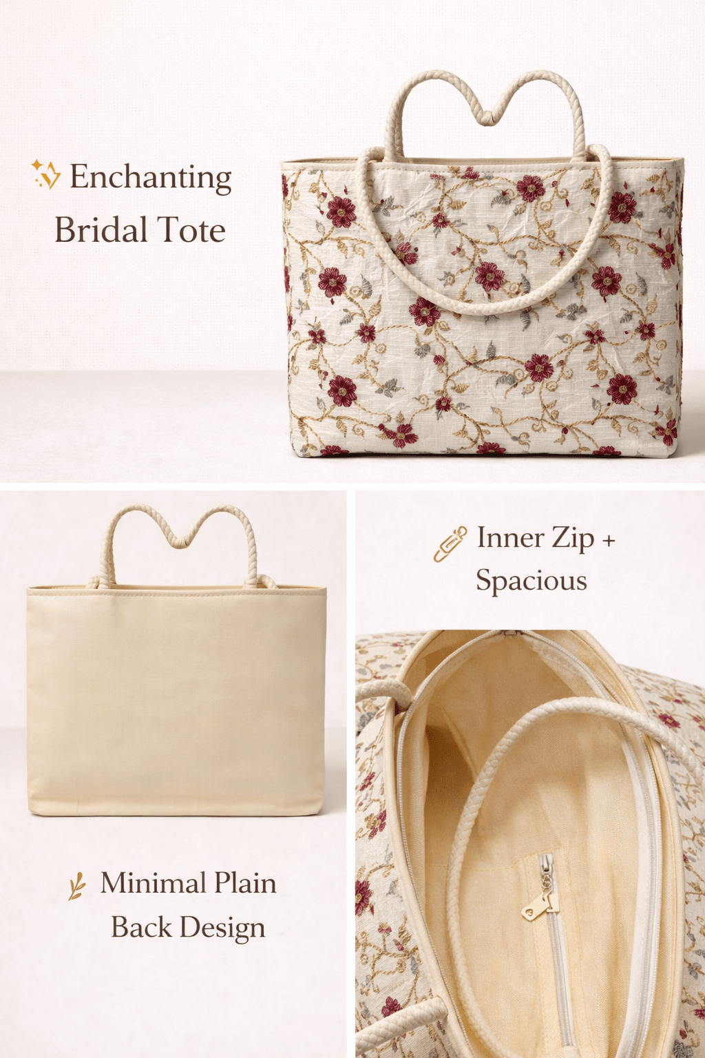 🌸 Premium Flower Embroidered Tote Bag 🌸 Shopin Di Apparels 