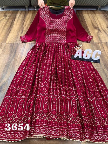 Premium Maslin silk heavy sequence work Anarkali Gown with Dupatta Designer Gowns Shopin Di Apparels 