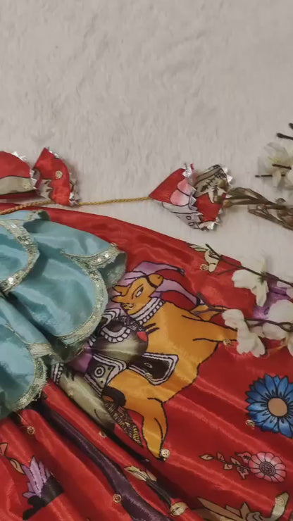 Kid’s Trending Sequence Embroidered with Beautiful Printed Lehenga and Blouse Set