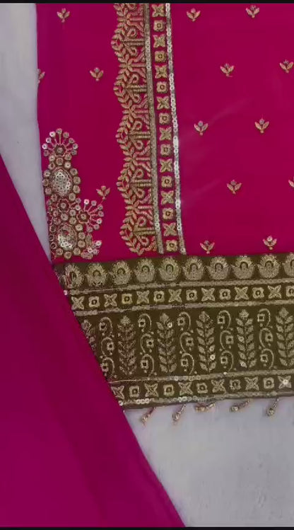 Hot Pink Designer Party Wear Look New Top-Plazzo and Dupatta With Heavy Embroidery Sequence