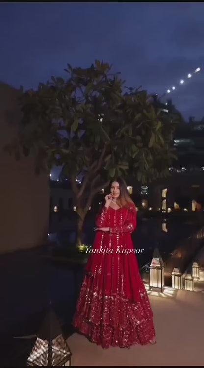 LC 1205 Yankita Kapoor Red Heavy Georgette Sequence Work Sharara suit