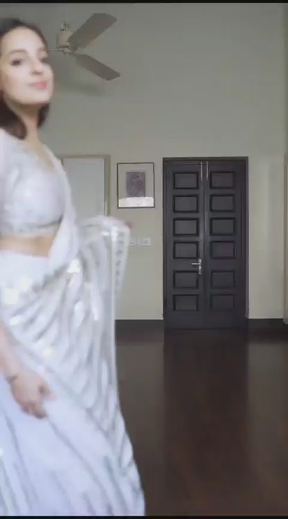 Bollywood Super Hit Sequins White Saree with Blouse