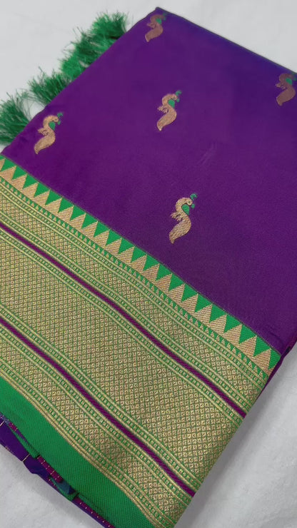 Brinjal Purple Peacock Paithani Silk Saree with Zari Meenakari Weaving & Tassels
