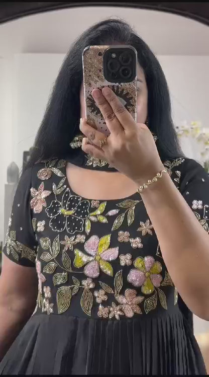 Black Designer Embroidered Flair Anarkali Gown with Dupatta