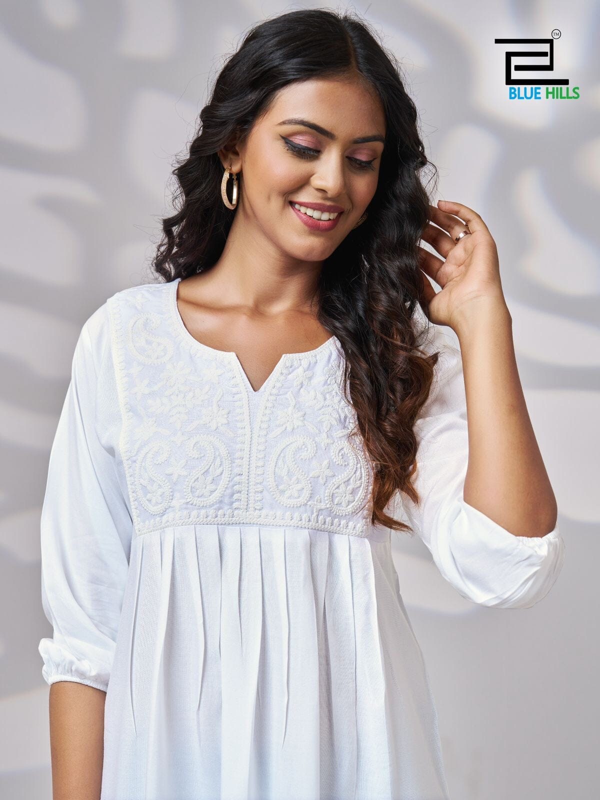 Pure White with White Embroidery Rayon Short Kurti Kurti Shopin Di Apparels 