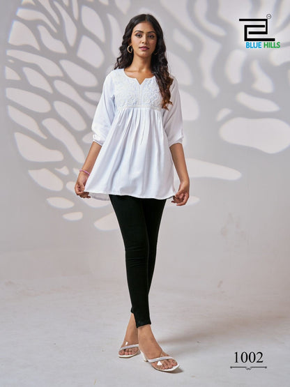 Pure White with White Embroidery Rayon Short Kurti Kurti Shopin Di Apparels 