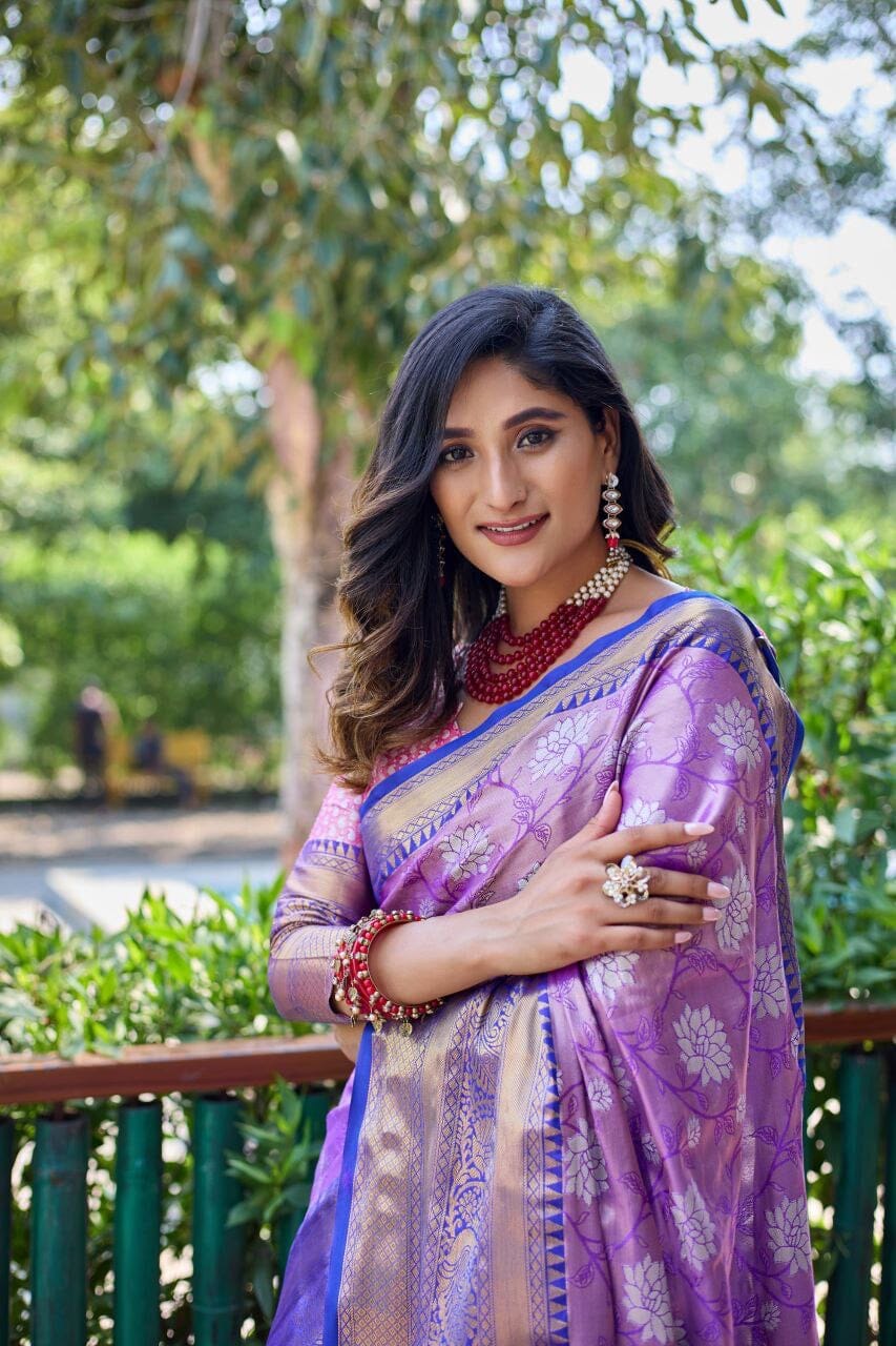 Purple Banarasi Handloom Tissue Silk Zari work Saree Silk Saree Shopin Di Apparels 