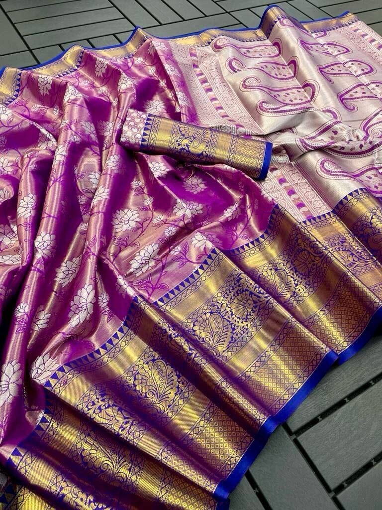 Purple Banarasi Handloom Tissue Silk Zari work Saree Silk Saree Shopin Di Apparels 