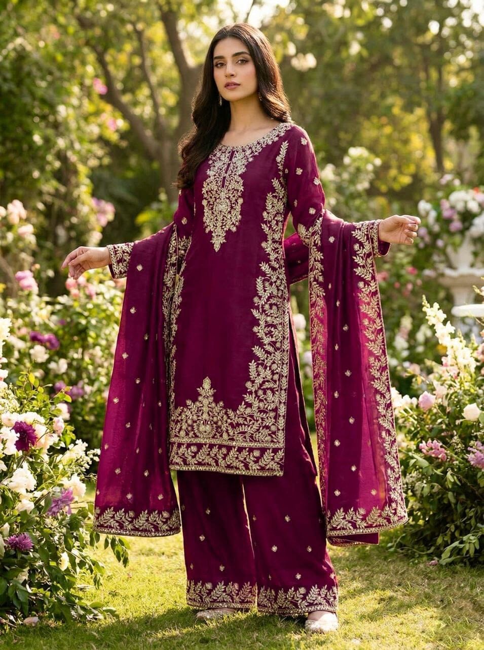 Purple Heavy Embroidery Sequence Work Palazzo Designer Suit Ready to Wear Designer Suits Shopin Di Apparels 