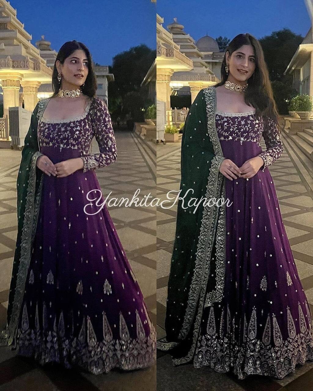 Purple Heavy Fox Georgette Sequence Work Designer Gown with Dupatta and Pant Ready Made Designer Suits Shopin Di Apparels 