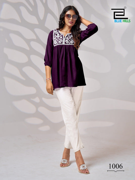 Purple White Embroidery Rayon Short Kurti Kurti Shopin Di Apparels 